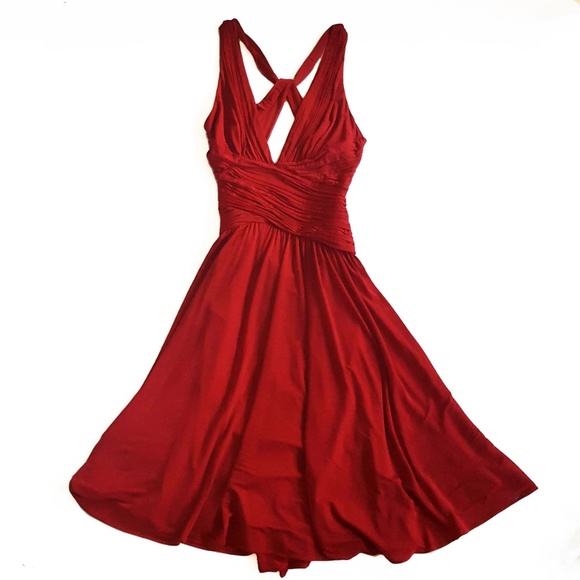 BCBGMaxAzria Backless Midi Stretch Ruched Dress L - Picture 6 of 8